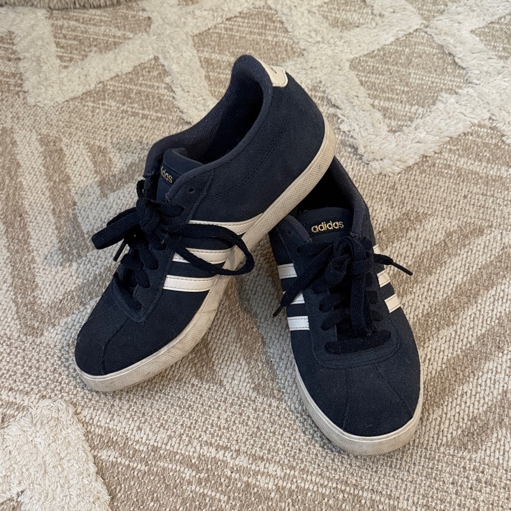 adidas Navy Suede Sneakers with Cream Stripes